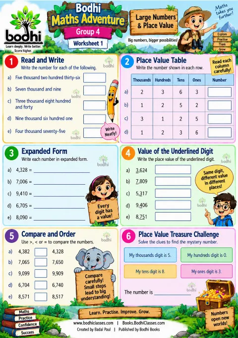 Bodhi Maths Adventure – Group 4: 10 Colourful Printable Maths Worksheets book cover