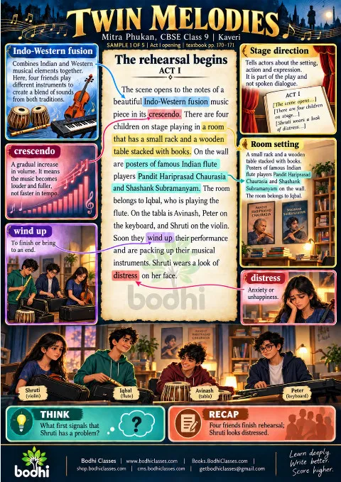 Twin Melodies: Illustrated Teaching Guide & Annotated Notes — CBSE Class 9 English Kaveri book cover